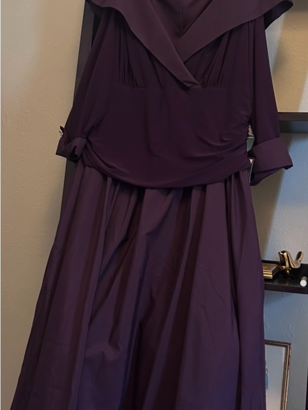 Jessica Howard Plum Wrap-Style Long Sleeve Gown